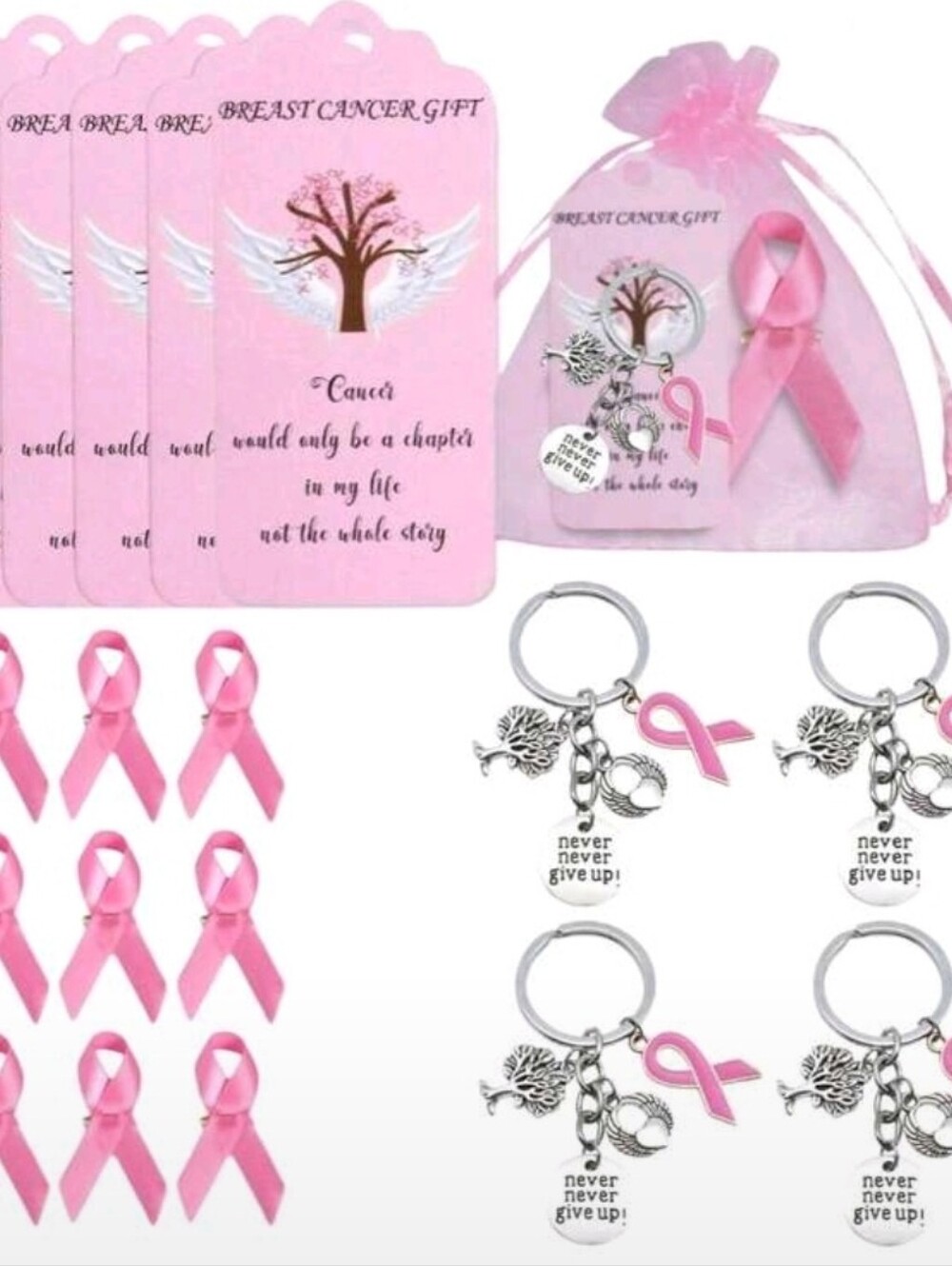 Pink Breast Cancer Awareness Ribbon Keychain Set - Women Accessories